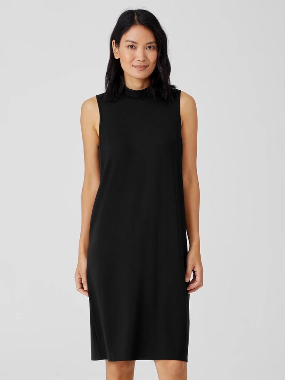 Eileen Fisher Black High-Neck Tencel Jersey Dress